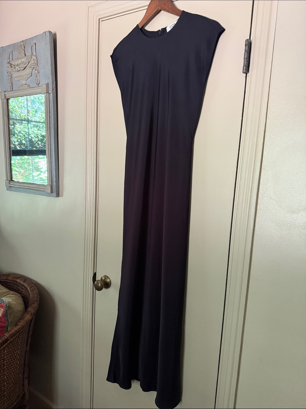 COS satin Sleek Black Maxi Dress - Minimal Cap Sleeve navy 4